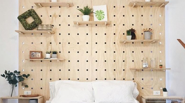 Perforated hardboard in the interior of bedroom 2