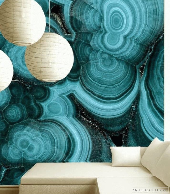 Agate wallpaper in the interior of the living room 2018 8