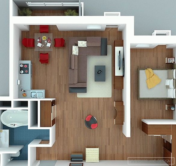 design project of one-room apartment 5