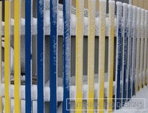 Colored metal picket fence