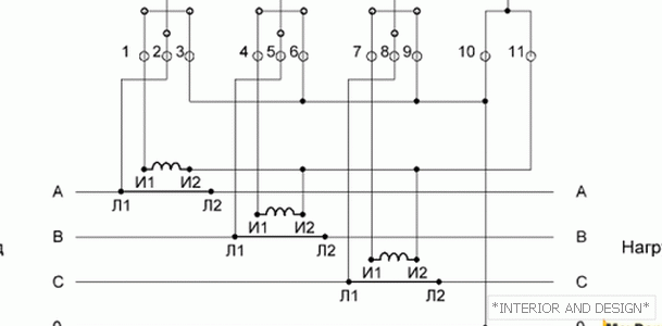 Circuit with connection of current transformers in a star